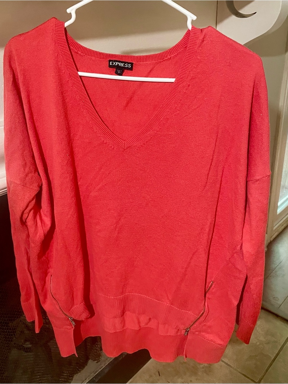 Express Bright Red V-Neck Sweater